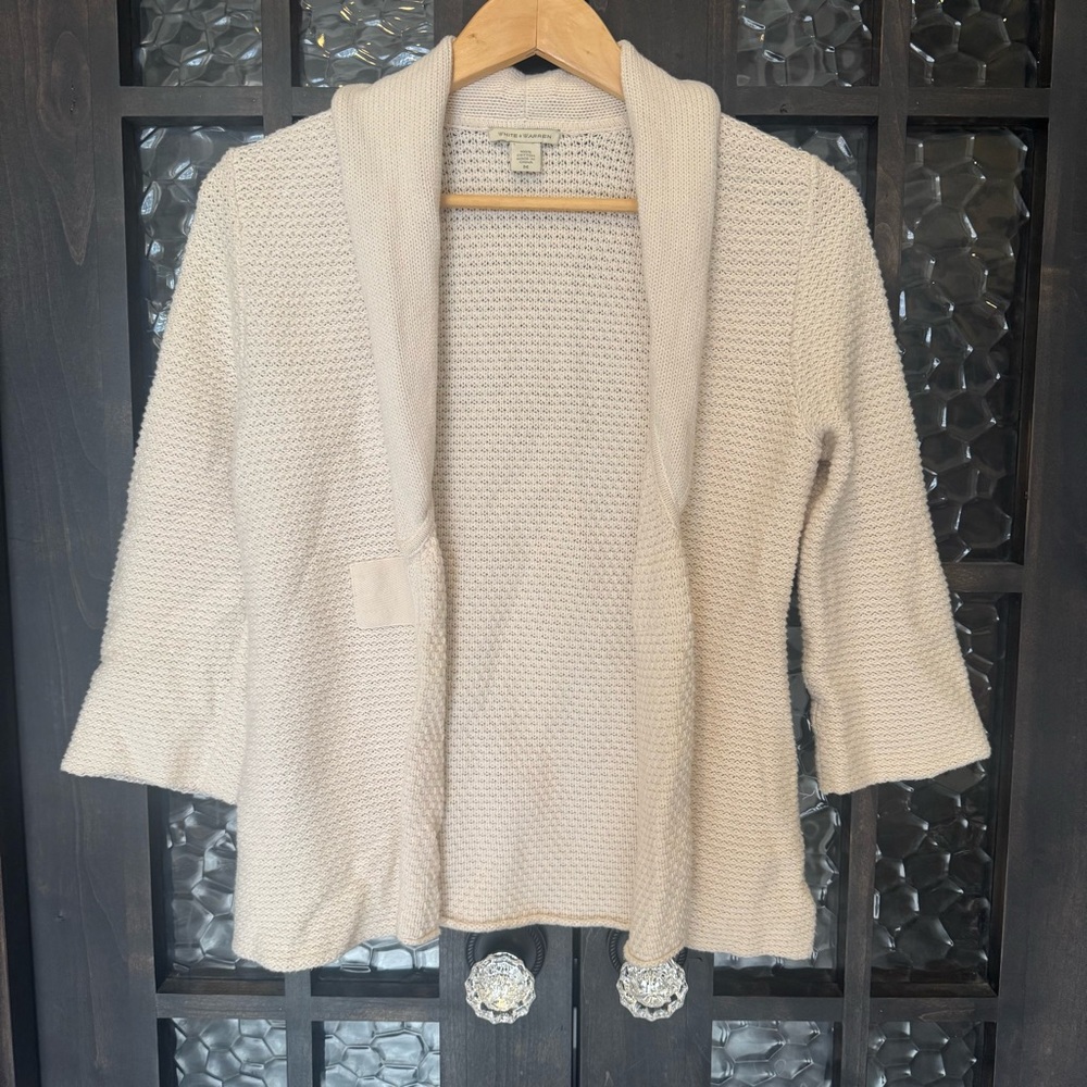 White + Warren Sweater 100% Cotton open front Cardigan COTTAGE CORE Sz M